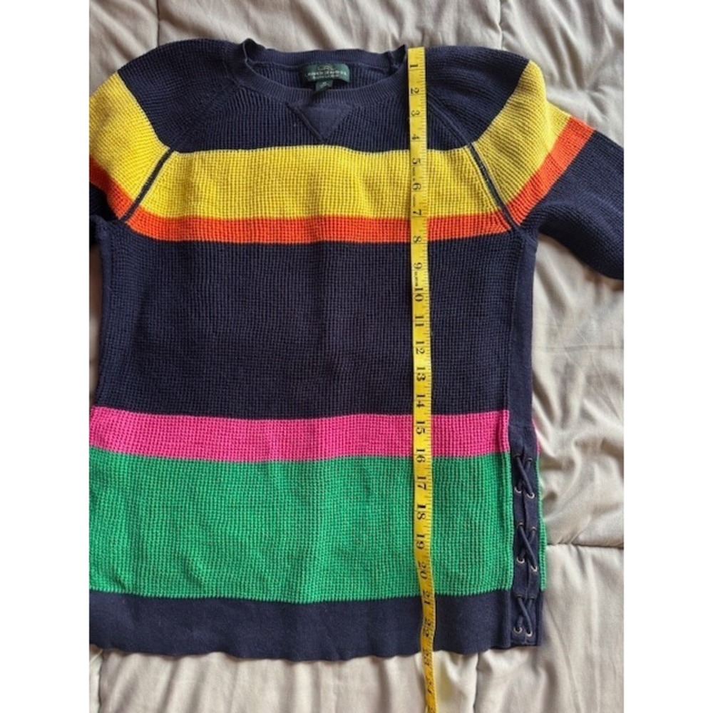Lauren Jeans Ralph Striped Multicolor Block Laced Sides Waffle Weave Sweater MED - Picture 7 of 10